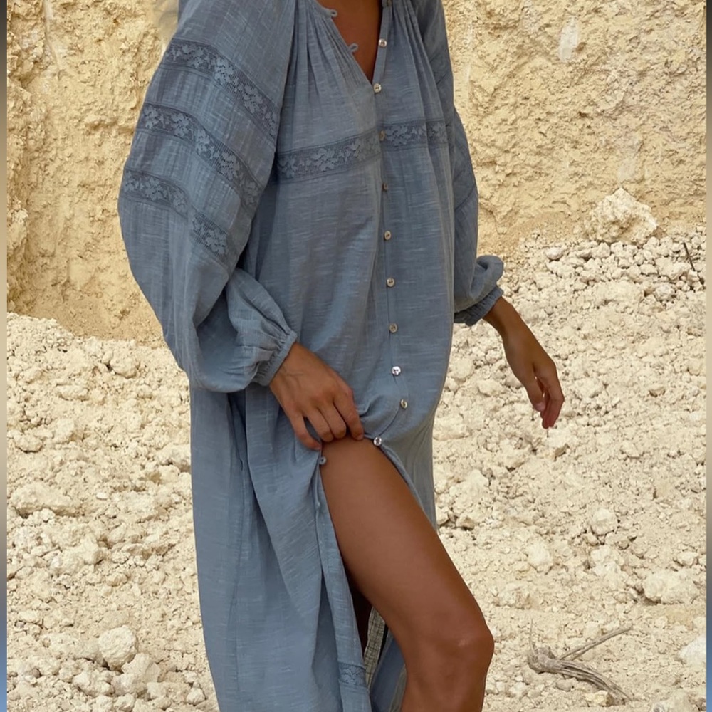 MAURIE AND EVE blue lace hands on cotton midi maxi